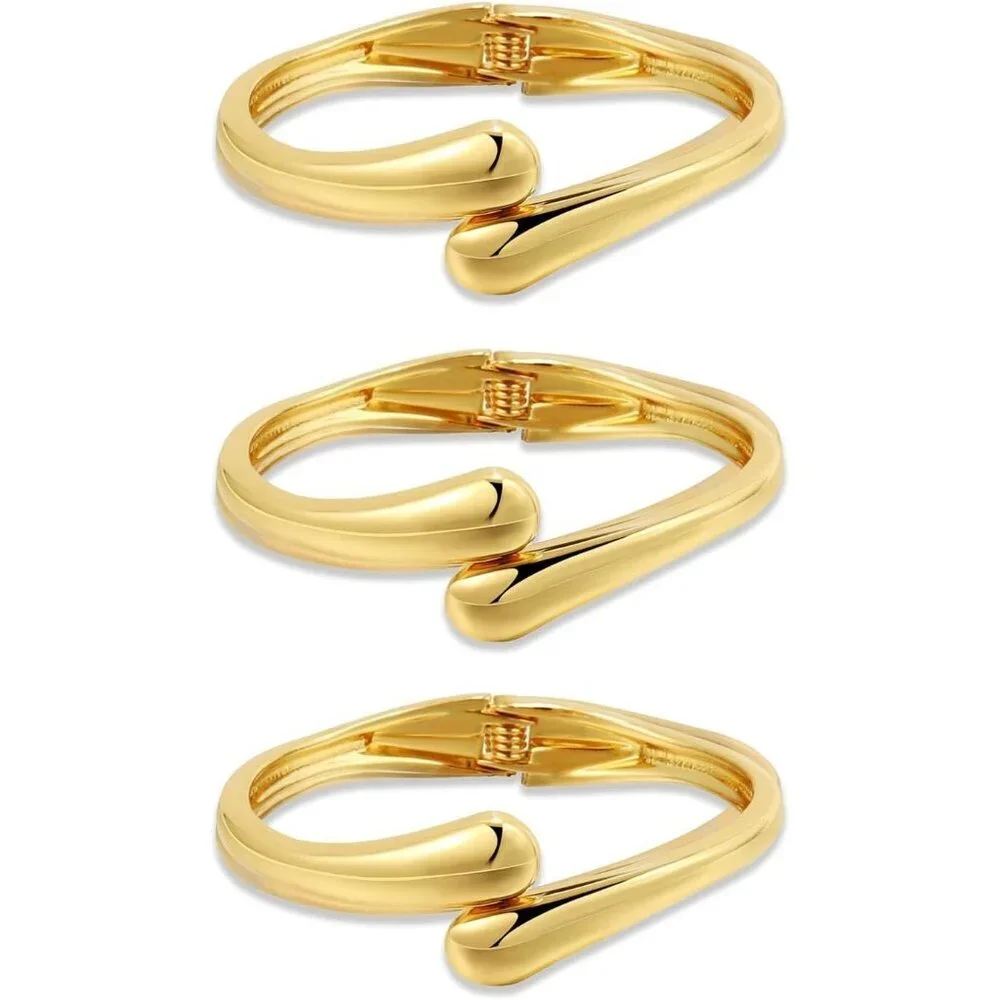 Gold 3 Pcs Bangle Bracelets for Women and Teens Adjustable Chunky Twist Cuff